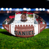 Moderne Bezeichnung und Foto halten Geschenk Football