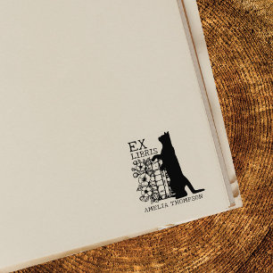 Moderne Bibliothekskatze, Exlibris Gummistempel