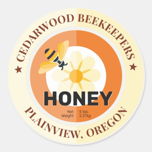 Moderne Biene und Blume Ivory Honey Jar Runder Aufkleber (Vorderseite)