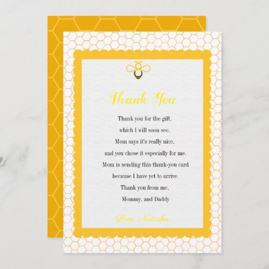 Moderne Bienenthemen Babydusche Dankeschön Karte (Vorne/Hinten)