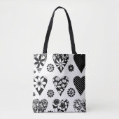 Moderne Big Hearts & Blume Schwarz & Weiß Tasche (Vorderseite)