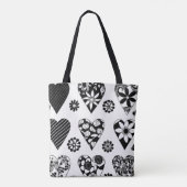 Moderne Big Hearts & Blume Schwarz & Weiß Tasche (Rückseite)