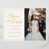 Moderne Bildhochzeit spart das Datum Folie Einladungspostkarte (Vorderseite)