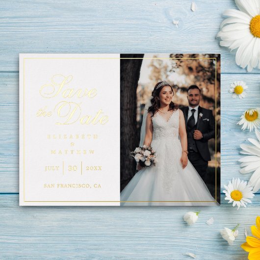 Moderne Bildhochzeit spart das Datum Folie Einladungspostkarte