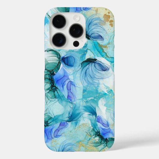 Moderne Billowy Wirbel Blue Gold iPhone Case (Rückseite)