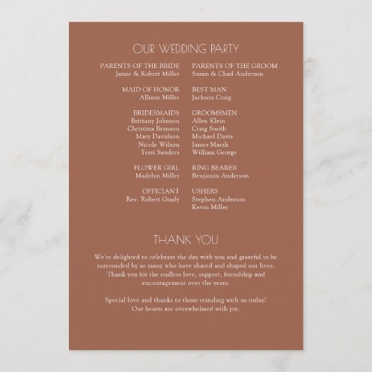 Moderne Bio Blumenzeremonie Programm (Rückseite)