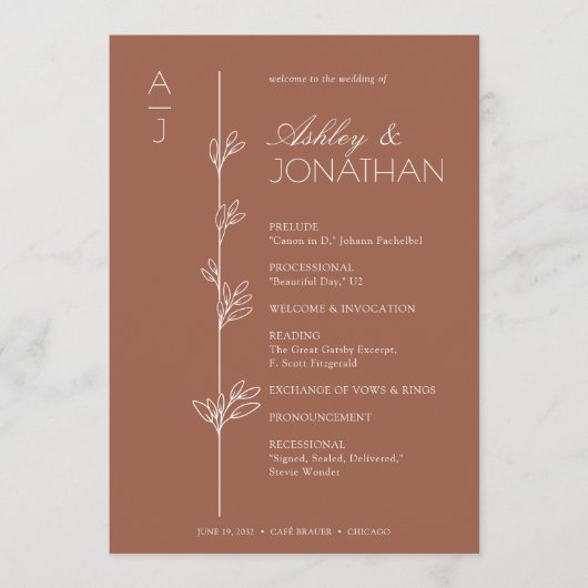 Moderne Bio Blumenzeremonie Programm (Vorderseite)