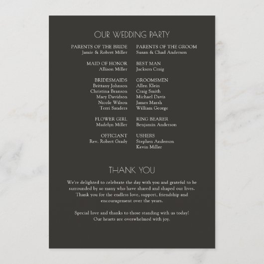 Moderne Bio Blumenzeremonie Programm (Rückseite)