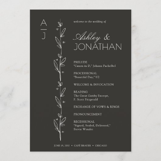 Moderne Bio Blumenzeremonie Programm (Vorderseite)