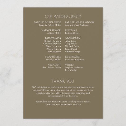 Moderne Bio Blumenzeremonie Programm (Rückseite)