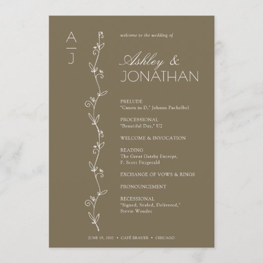 Moderne Bio Blumenzeremonie Programm (Vorderseite)