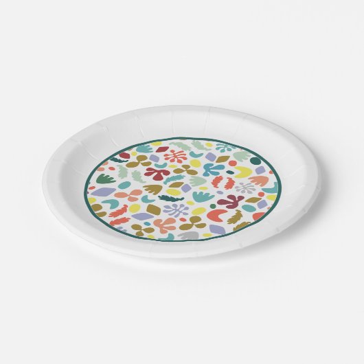 Moderne Bio Gemusterte Grenze Pappteller (Schrägansicht)