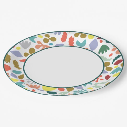 Moderne Bio Gemusterte grüne Grenze Lrg Pappteller (Schrägansicht)