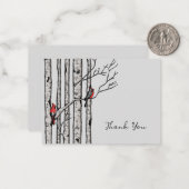 Moderne Birken und Rote Vögel Vielen Dank Mitteilungskarte (Vorderseite/Rückseite Beispiel)
