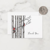 Moderne Birken und Rote Vögel Vielen Dank Mitteilungskarte (Vorderseite/Rückseite Beispiel)