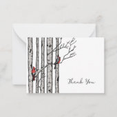 Moderne Birken und Rote Vögel Vielen Dank Mitteilungskarte (Vorderseite)