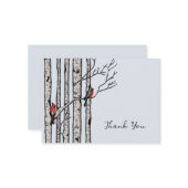 Moderne Birken und Rote Vögel Vielen Dank Mitteilungskarte (Vorderseite/Rückseite Beispiel)