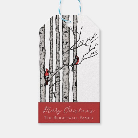 Moderne Birkenbäume und Rote Kardinal - Geschenkma Geschenkanhänger (Vorderseite)