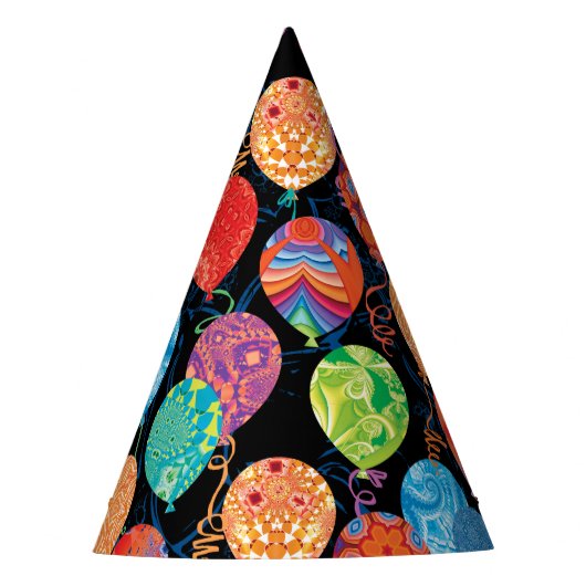 Moderne Birthday Balloons auf schwarz Partyhütchen (Vorderseite)