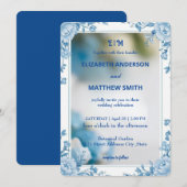 Moderne Biue & White Overlay Blume Hochzeit Einladung (Vorne/Hinten)