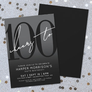 Moderne Black 100. Geburtstagsparty Einladung