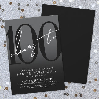 Moderne Black 100. Geburtstagsparty Einladung