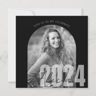 Moderne Black 2024 Foto Graduation Party Einladung