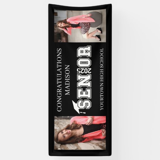 Moderne Black 2 Foto Abschluss Class 2025 Banner (Vertikal)