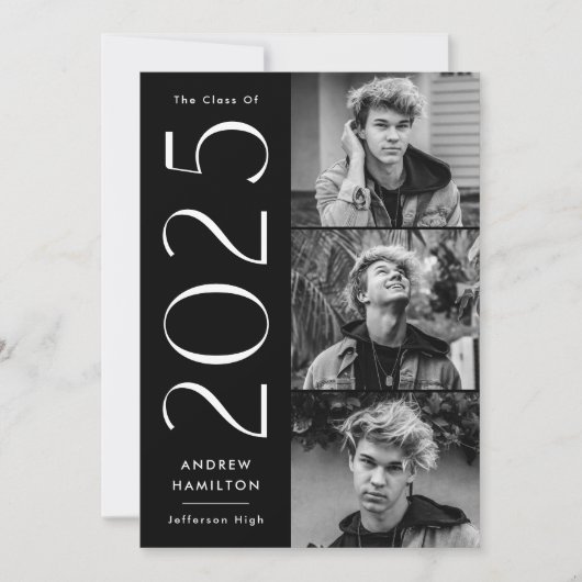 Moderne Black 3 Foto Graduation Party 2025 Einladung (Vorderseite)