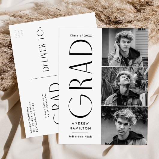 Moderne Black 3 Foto Graduierungsparty Einladungspostkarte