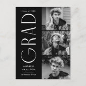 Moderne Black 3 Foto Graduierungsparty Einladungspostkarte (Vorderseite)