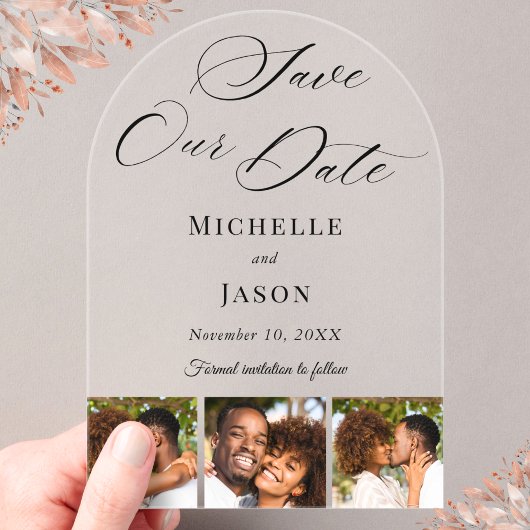 Moderne Black 3 Foto Strip Wedding Save the Date Acryleinladungen