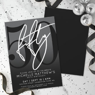Moderne Black 50. Geburtstagsparty Einladung