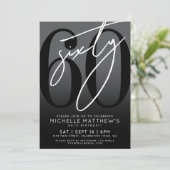 Moderne Black 60. Geburtstagsparty Einladung (Stehend Vorderseite)