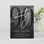 Moderne Black 90. Geburtstagsparty Einladung (Stehend Vorderseite)