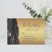 Moderne Black Agate Gold Glam Wedding RSVP Karte (Stehend Vorderseite)