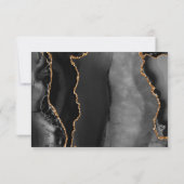 Moderne Black Agate Gold Glam Wedding RSVP Karte (Rückseite)