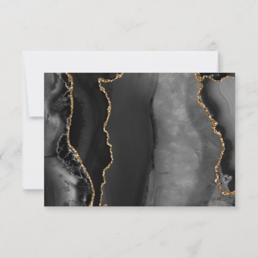 Moderne Black Agate Gold Glam Wedding RSVP Karte (Rückseite)
