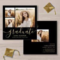 Moderne Black and Gold 4 Foto Graduation Party