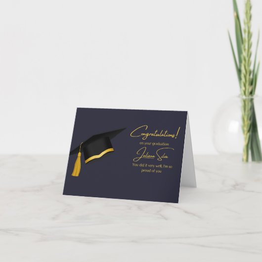 Moderne Black and Gold Abschluss Card mit Cap Karte (Vorderseite)