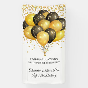 Moderne Black and Gold Balloons Confetti Pension Banner