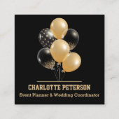 Moderne Black and Gold Balloons Event Plane Quadratische Visitenkarte (Vorderseite)