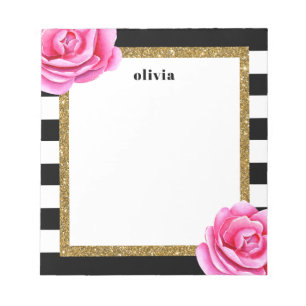 Moderne Black and Gold Bright Blume Personalisiert Notizblock