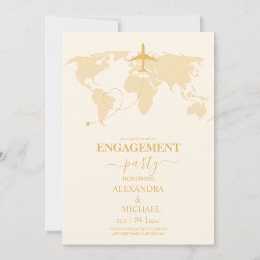 Moderne Black and Gold Destination Verlobung Einladung (Vorderseite)