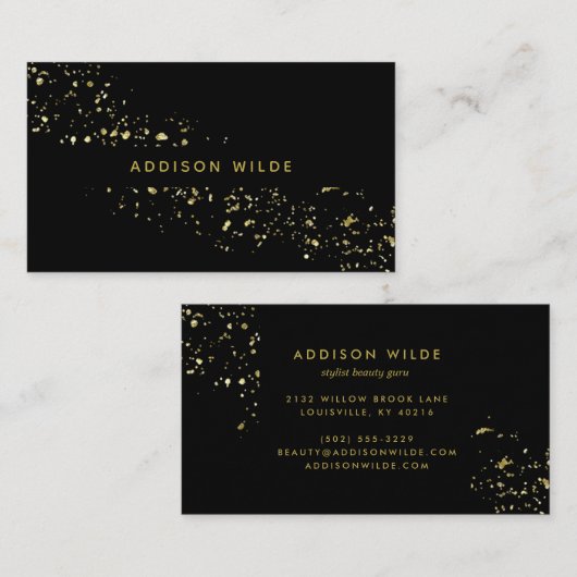 Moderne Black and Gold Flakes Chic Stilvoll Visitenkarte (Vorne/Hinten)