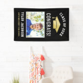 Moderne Black and Gold Foto Graduation Party Banner (Insitu)