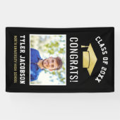 Moderne Black and Gold Foto Graduation Party Banner (Horizontal)