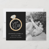 Moderne Black and Gold Foto Save the Date Card Einladung (Vorderseite)