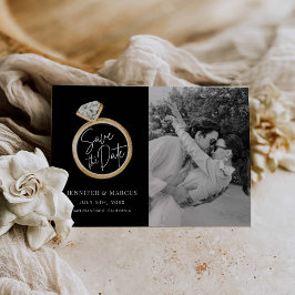 Moderne Black and Gold Foto Save the Date Card Einladung