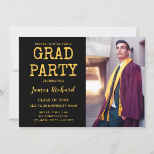 Moderne Black and Gold Graduation Party Einladung